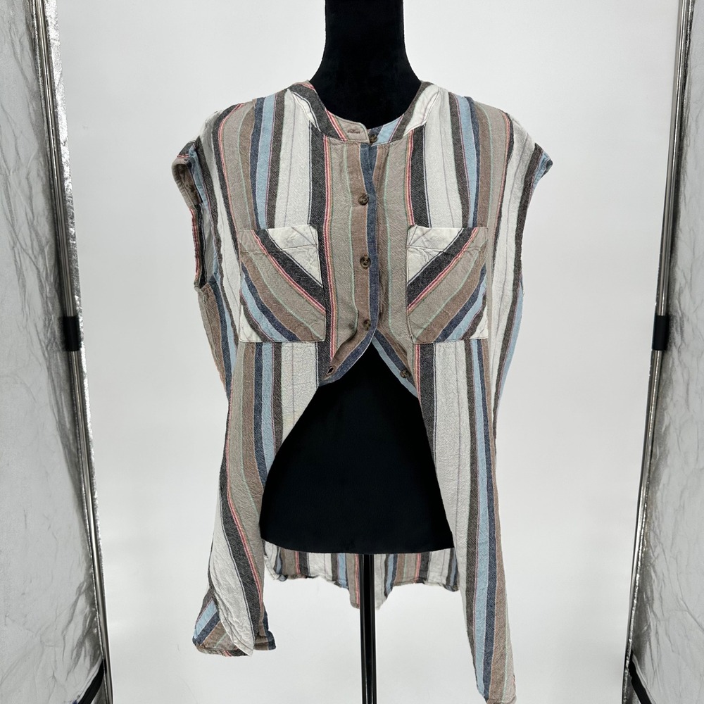 Soft Surroundings Sera Linen Blend Stripe Long Tunic Top Slits Lagenlook L - Picture 3 of 8